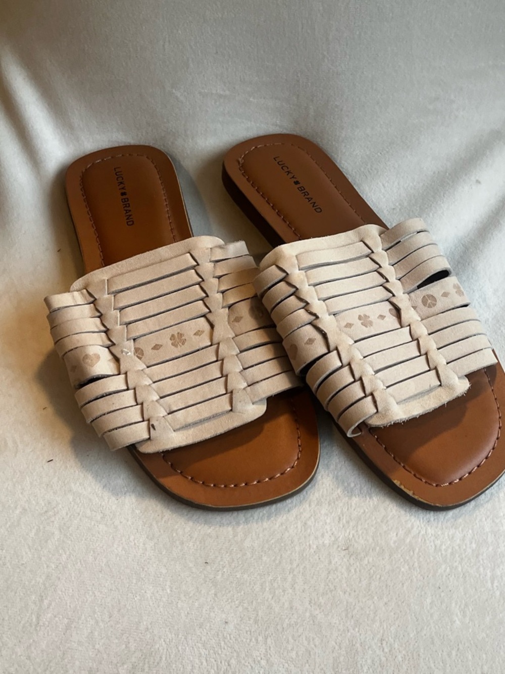 Lucky Brand Beige Woven Slide Sandals
